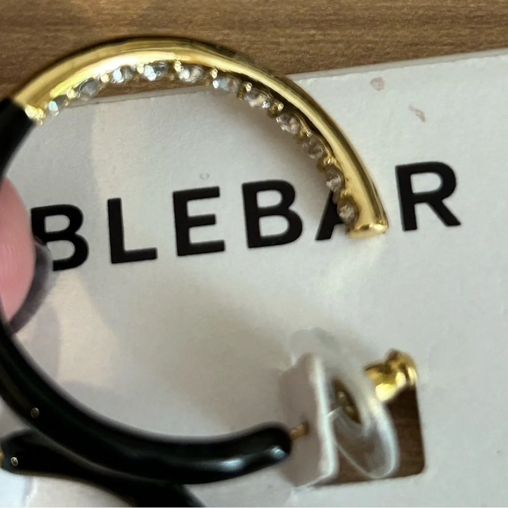 Baublebar Pink & Black Enamel Hoops Earrings With Rhinestones NWT - Picture 5 of 5